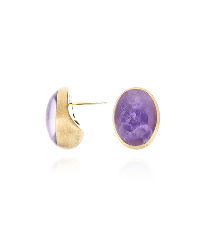 Orecchini di perle a lobo "Muse" Violetta in oro inciso, lepidolite e madreperla (medi)