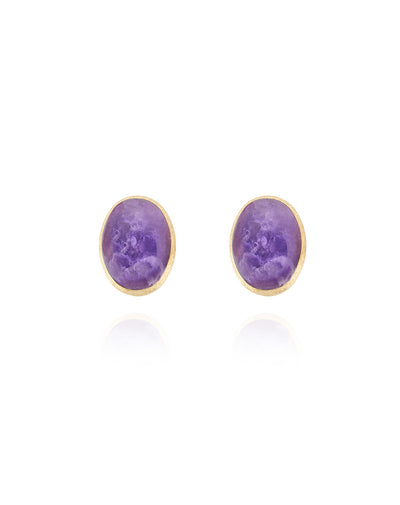 Orecchini di perle a lobo "Muse" Violetta in oro inciso, lepidolite e madreperla (piccoli)
