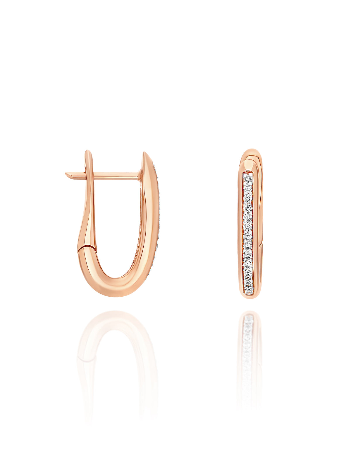 Nanis Orecchini a cerchio "libera" squadrati piccoli in oro rosa e diamanti – Nanis Italian Jewels