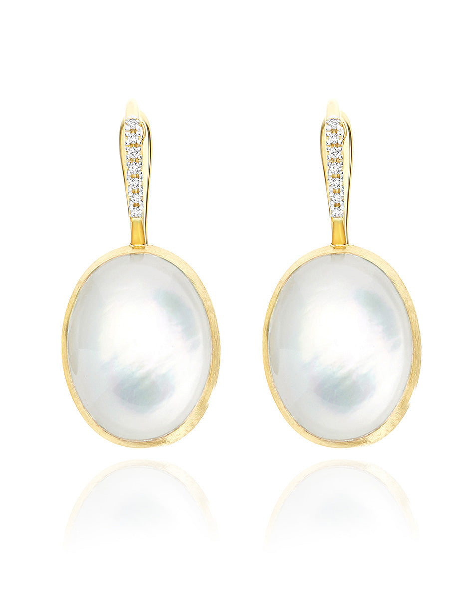 Dolcevita Boules “Ciliegine” earrings in engraved gold, diamonds, mother-of-pearl and rock crystal (large)