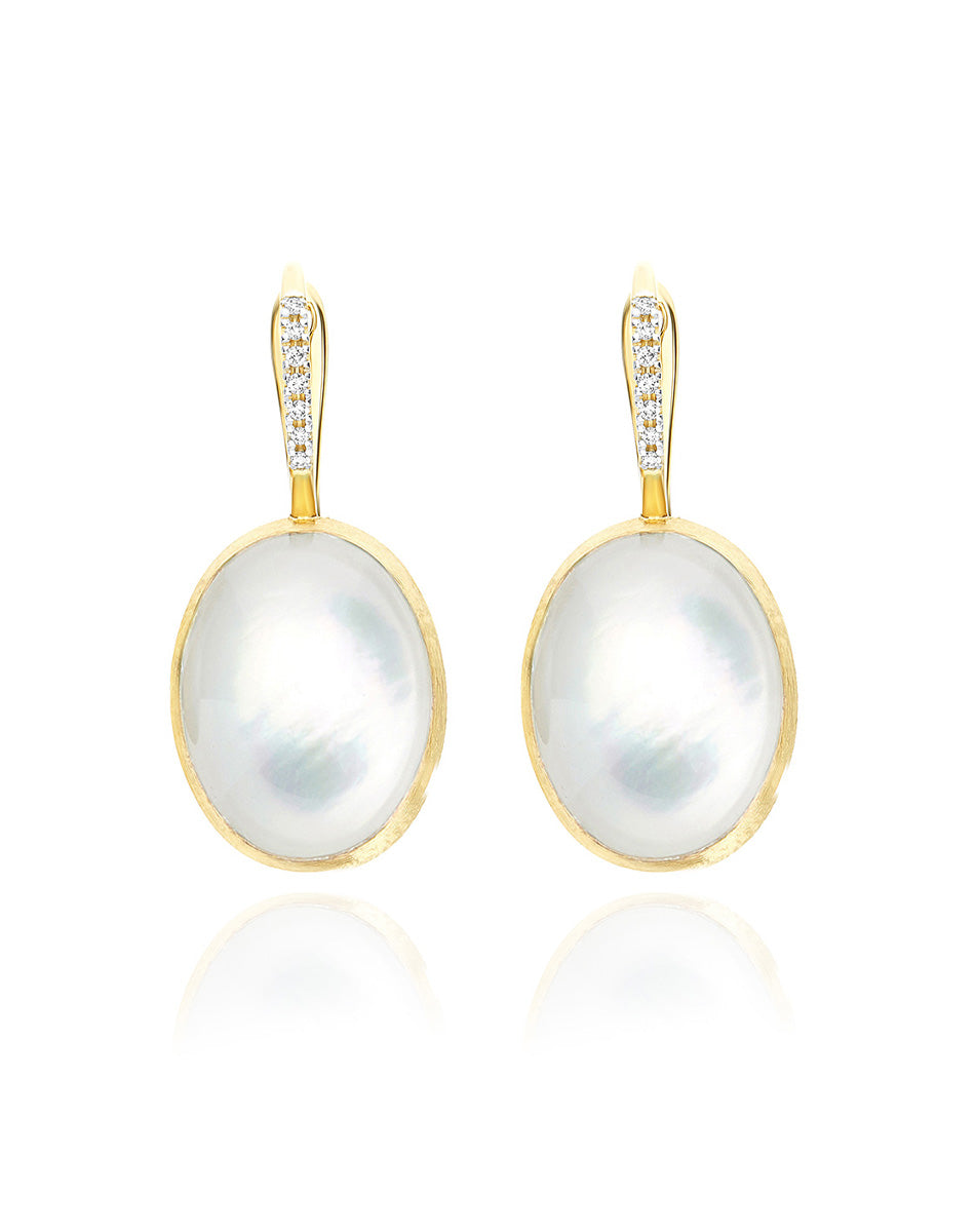 Dolcevita Boules “Ciliegine” earrings in engraved gold, diamonds, mother-of-pearl and rock crystal (large)
