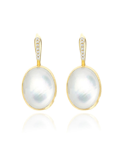 Dolcevita Boules “Ciliegine” earrings in engraved gold, diamonds, mother-of-pearl and rock crystal (large)