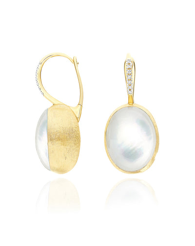Dolcevita Boules “Ciliegine” earrings in engraved gold, diamonds, mother-of-pearl and rock crystal (large)