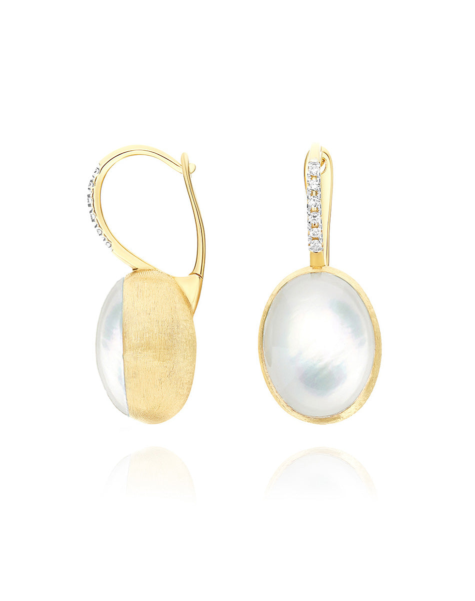 Dolcevita Boules “Ciliegine” earrings in engraved gold, diamonds, mother-of-pearl and rock crystal (medium)