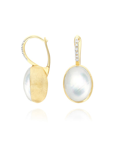Dolcevita Boules “Ciliegine” earrings in engraved gold, diamonds, mother-of-pearl and rock crystal (medium)