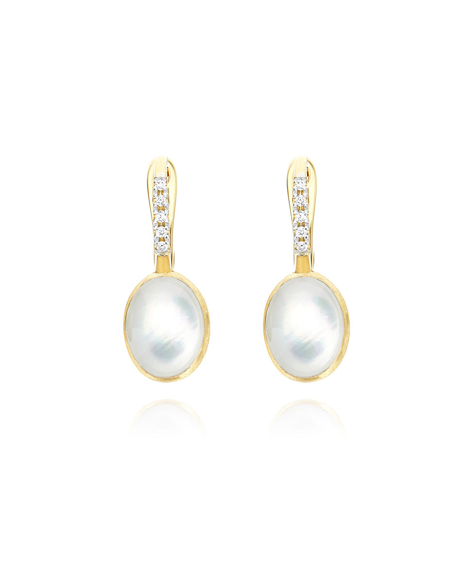 Dolcevita Boules “Ciliegine” earrings in engraved gold, diamonds, mother-of-pearl and rock crystal (small)