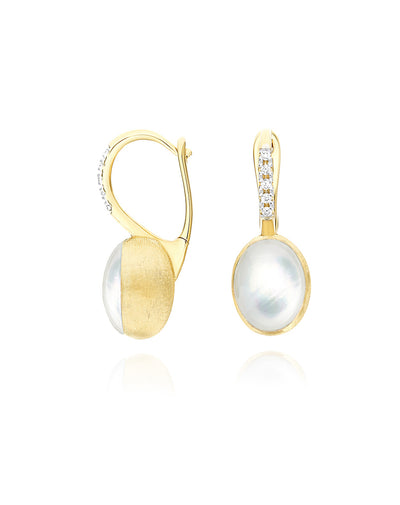 Dolcevita Boules “Ciliegine” earrings in engraved gold, diamonds, mother-of-pearl and rock crystal (small)