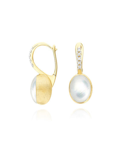 Dolcevita Boules “Ciliegine” earrings in engraved gold, diamonds, mother-of-pearl and rock crystal (small)