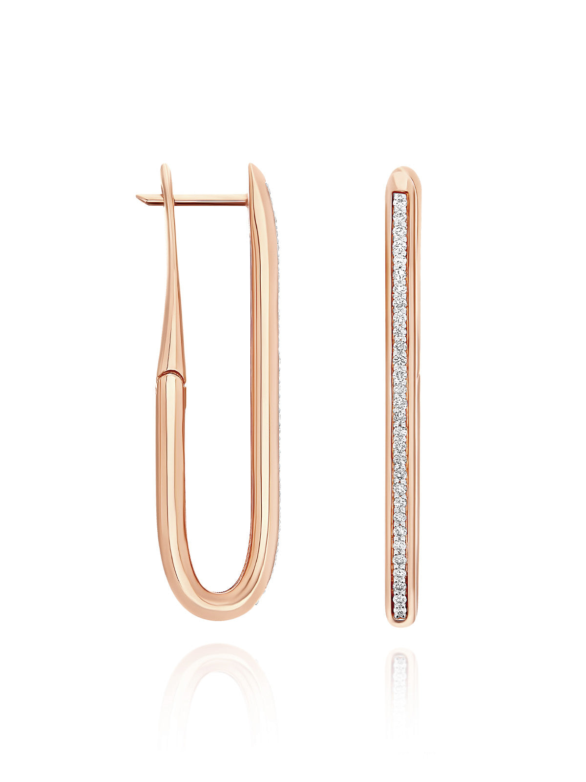 Libera big rose gold square hoop earrings with diamonds