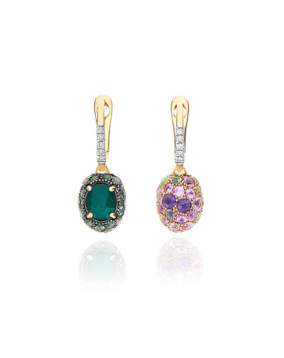 Double-sided “Reverse Baby” Ciliegine gold earrings with diamonds, tsavorite, amethyst, green labradorite and rock crystal