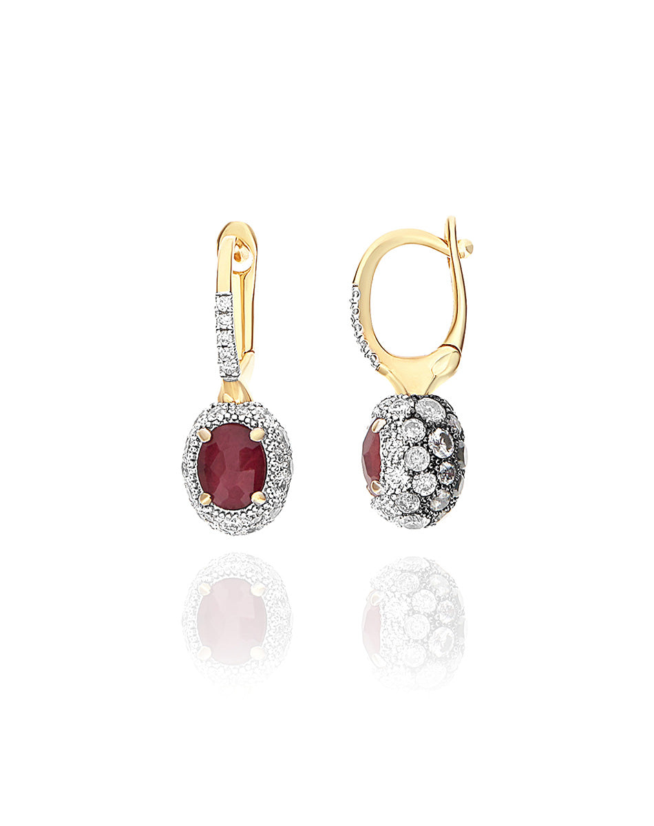Double-sided “Reverse Baby” Ciliegine gold earrings with rubies, diamonds and rock crystal