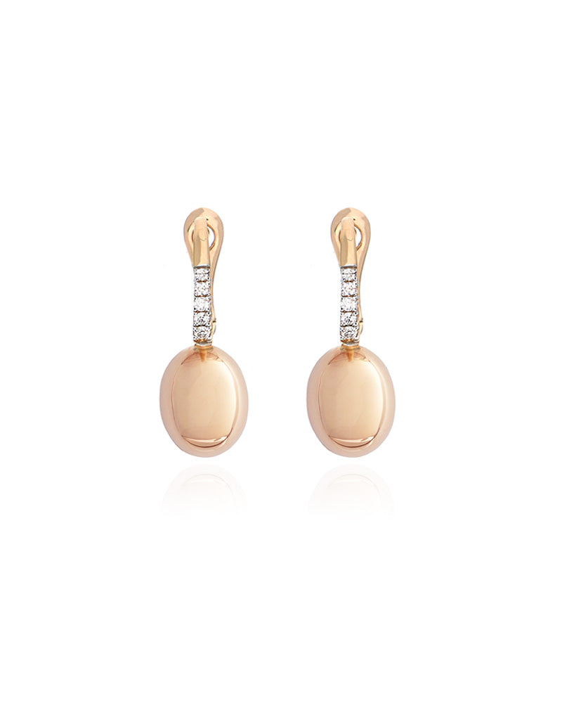 Orecchini "BABY CILIEGINE" con boule pendente in oro rosa e dettagli di diamanti