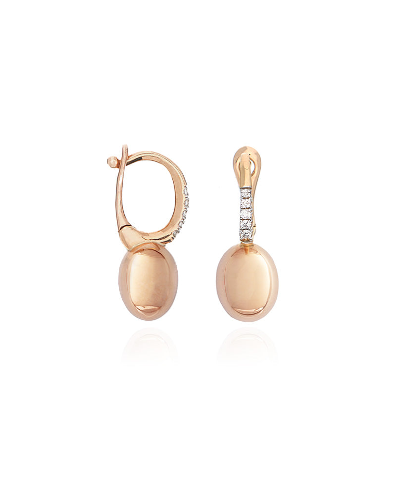 Orecchini "BABY CILIEGINE" con boule pendente in oro rosa e dettagli di diamanti