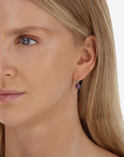 Double-sided “Reverse Baby” Ciliegine gold earrings with Australian white opal, pink sapphires, rubies and diamonds 