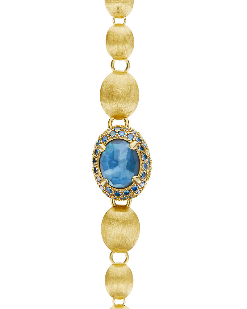 "reverse" gold, blue diamonds, swiss blue topaz, green sapphires and london blue topaz convertible y necklace (small) 