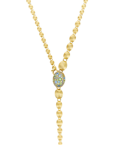 "reverse" gold, blue diamonds, swiss blue topaz, green sapphires and london blue topaz convertible y necklace (small)