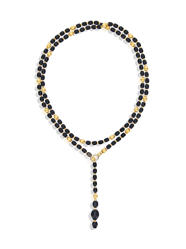 ivy "mystery black" gold, diamonds and black onyx statement convertible necklace