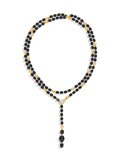 ivy "mystery black" gold, diamonds and black onyx statement convertible necklace