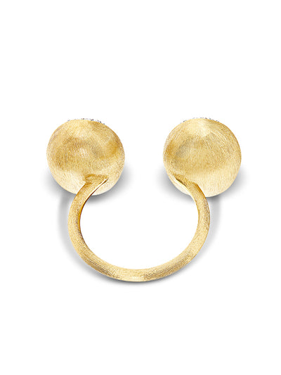 Anello iconico "BUBBLE" con due boules in oro e diamanti (piccolo)