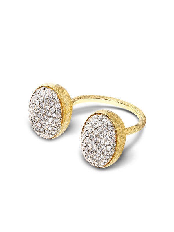 Anello iconico "BUBBLE" con due boules in oro e diamanti (piccolo)