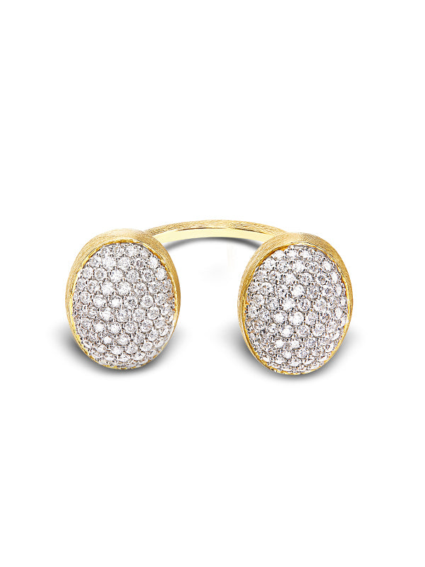 Anello iconico "BUBBLE" con due boules in oro e diamanti (piccolo)