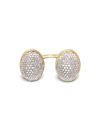 Anello iconico "BUBBLE" con due boules in oro e diamanti (grande)