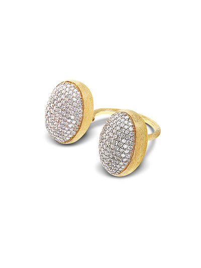 Anello iconico "BUBBLE" con due boules in oro e diamanti (grande)