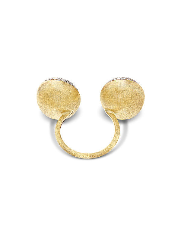 "bubble" statement ring with two gold and diamonds boules (large)