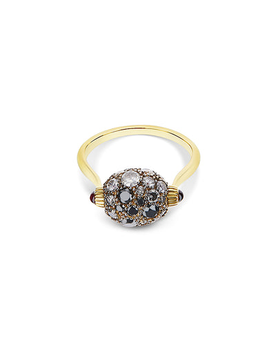 Anello "DANCING REVERSE" double face in oro, rubini, diamanti e cristallo di rocca (piccolo)