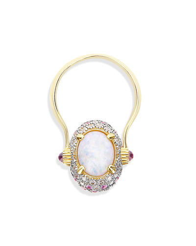 "reverse" gold, pink sapphires, rubies, white australian opal and diamonds double-face ring (medium)