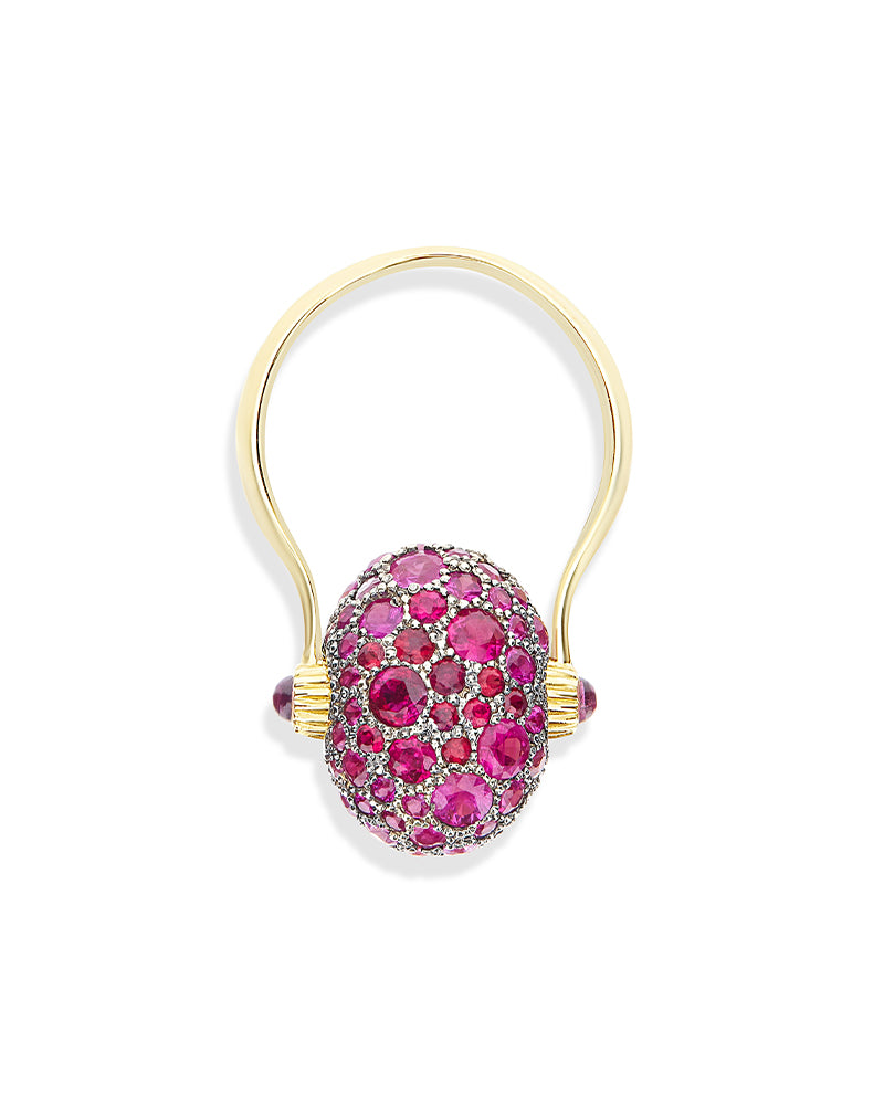 "reverse" gold, pink sapphires, rubies, white australian opal and diamonds double-face ring (medium)