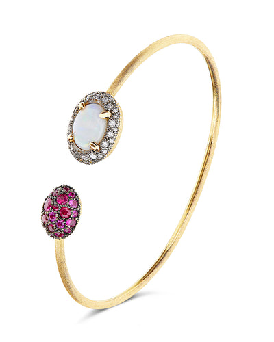 Bracciale a schiava "DANCING REVERSE" in oro, zaffiri rosa, rubini, opale bianco Australiano e diamanti