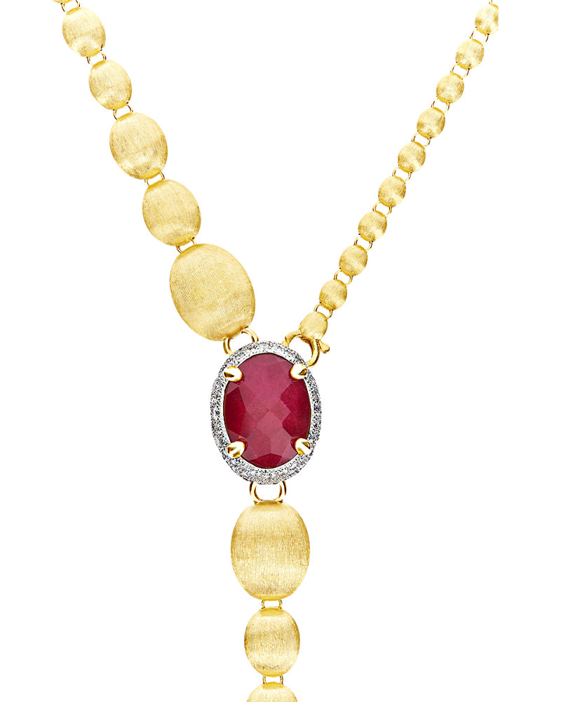 "reverse" gold, diamonds, rubies and rock crystal convertible y necklace