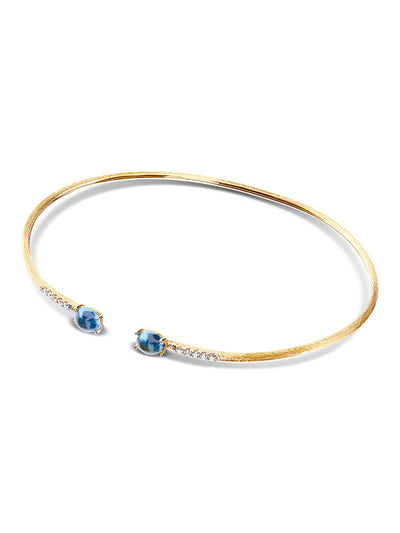 Bracciale a schiava "DANCING AZURE" inciso a mano in oro, diamanti e topazio London blu