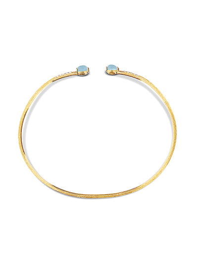 Bracciale a schiava "DANCING AZURE" inciso a mano in oro, diamanti e acquamarina