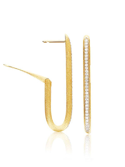 "Libera" big gold square hoop earrings with diamonds