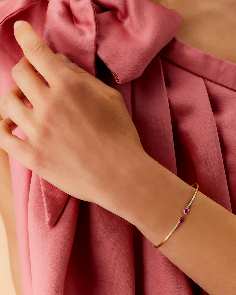 "tourmalines" gold, diamonds and pink tourmalines bangle