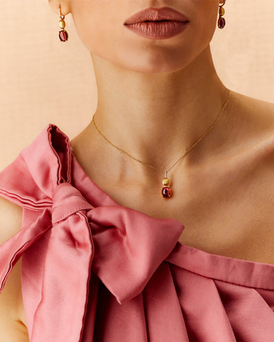Collana "DANCING TOURMALINES" pendente con ciondolo in oro, diamanti e tormalina rosa (grande)