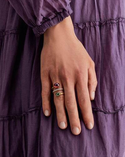 "tourmalines" gold, diamonds, pink and green tourmalines, spiral ring