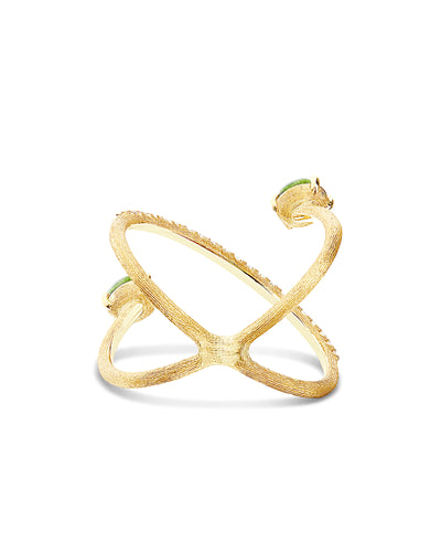 "tourmalines" gold, diamonds and green tourmaline criss cross ring 
