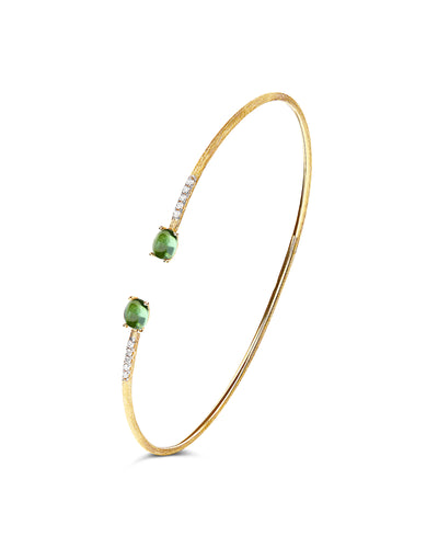 Bracciale a schiava "DANCING TOURMALINES" in oro, diamanti e tormalina verde