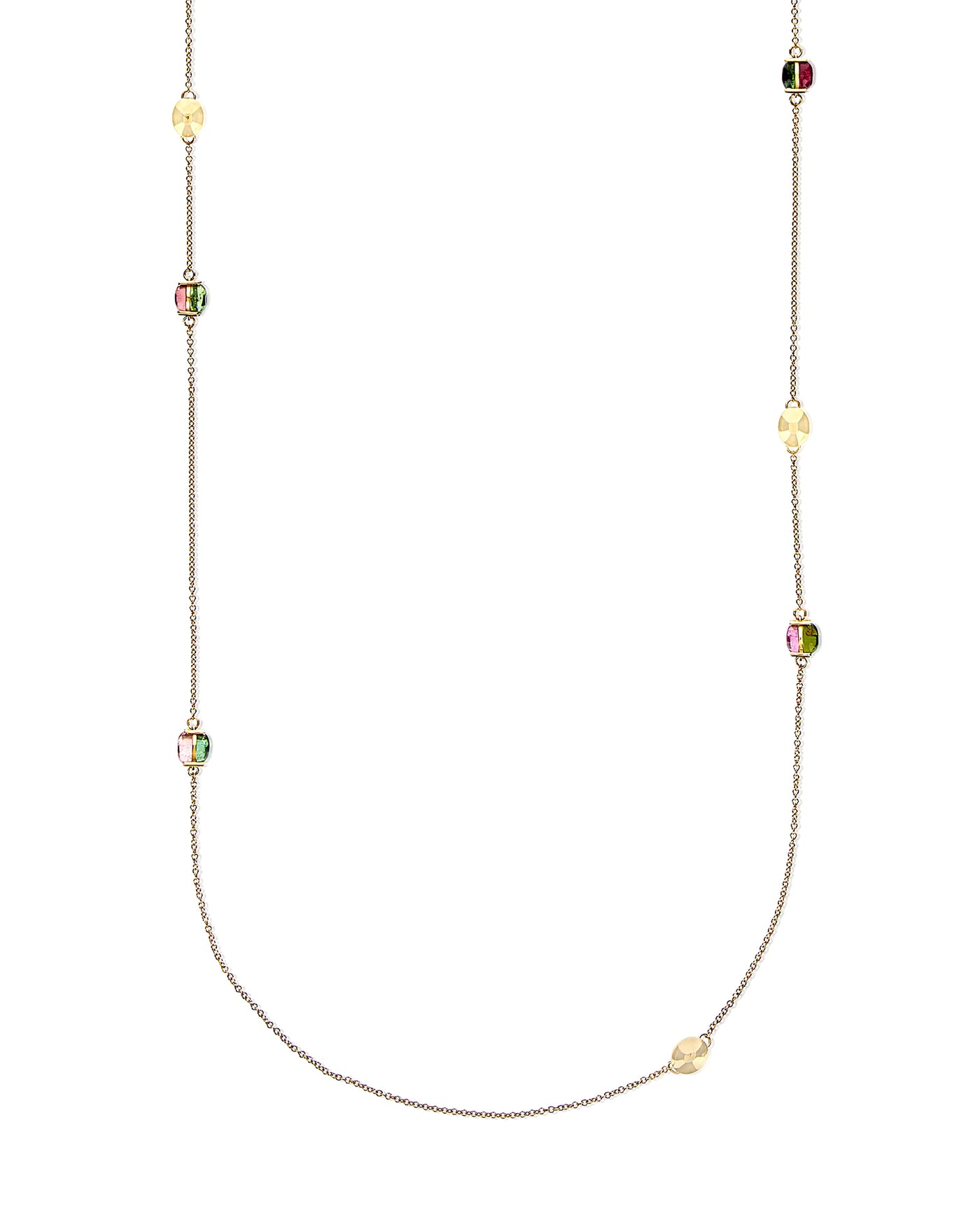 Collana "DANCING TOURMALINES" lunga in oro e tormaline colorate