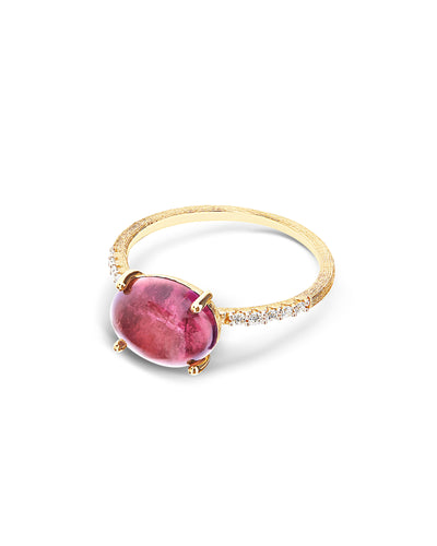 Anello "DANCING TOURMALINES" in oro, diamanti e tormalina rosa (grande)