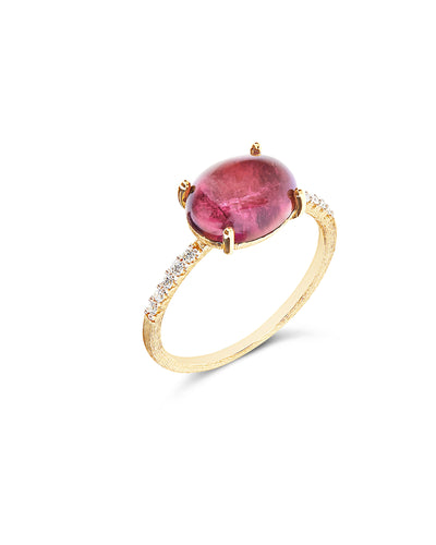 Anello "DANCING TOURMALINES" in oro, diamanti e tormalina rosa (grande)