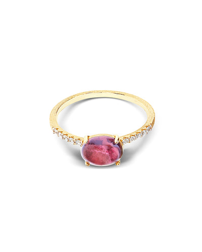 Anello "DANCING TOURMALINES" in oro, diamanti e tormalina rosa (medio)