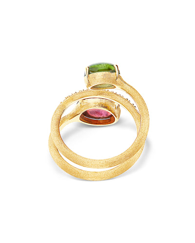 "tourmalines" gold, diamonds, pink and green tourmalines, spiral ring