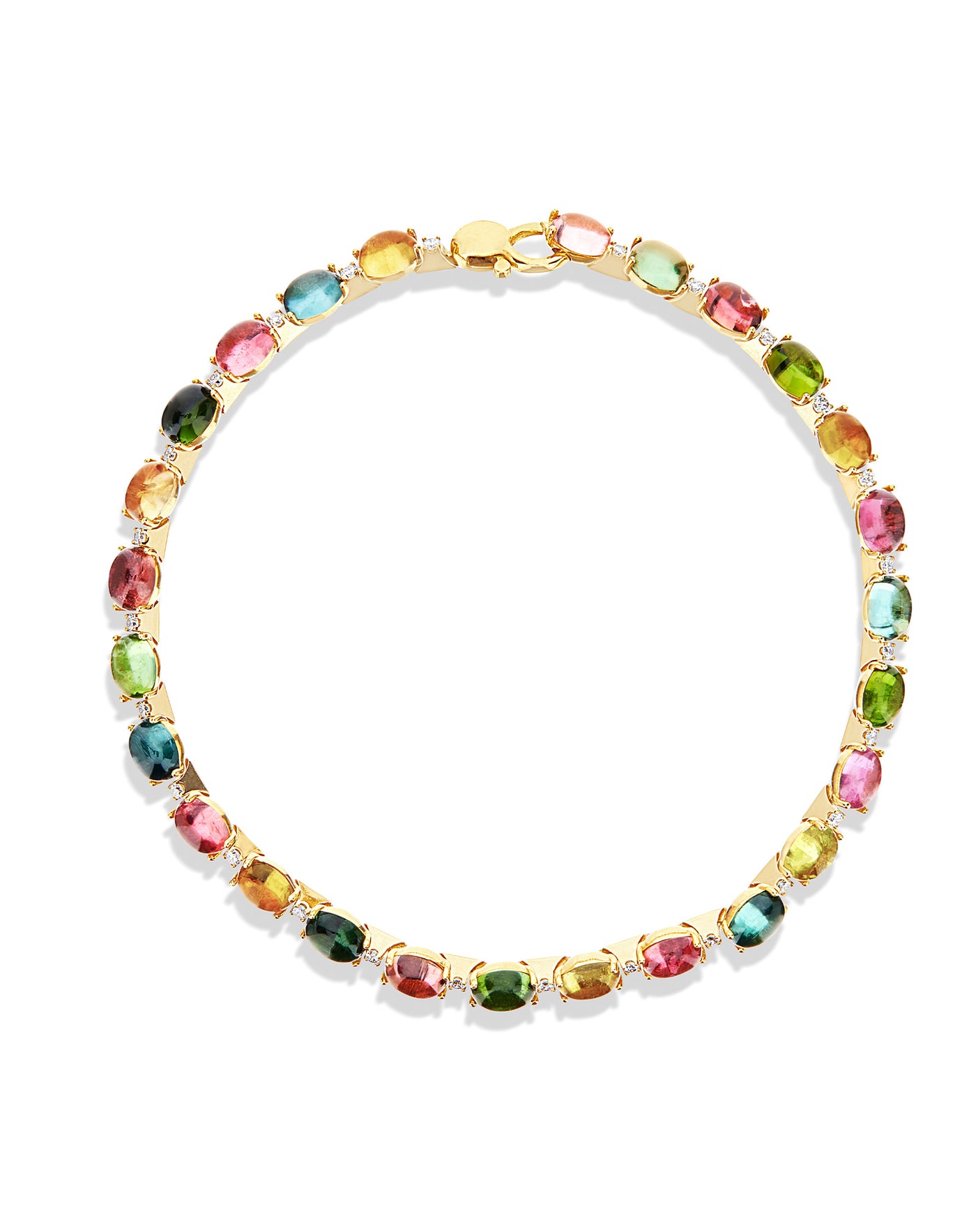 Bracciale tennis "DANCING TOURMALINES" in oro, diamanti e tormaline colorate