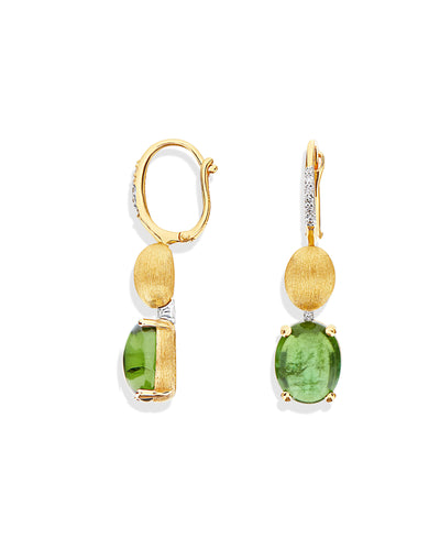 Orecchini "DANCING TOURMALINES" con boules pendenti in oro, diamanti e tormalina verde (grandi)