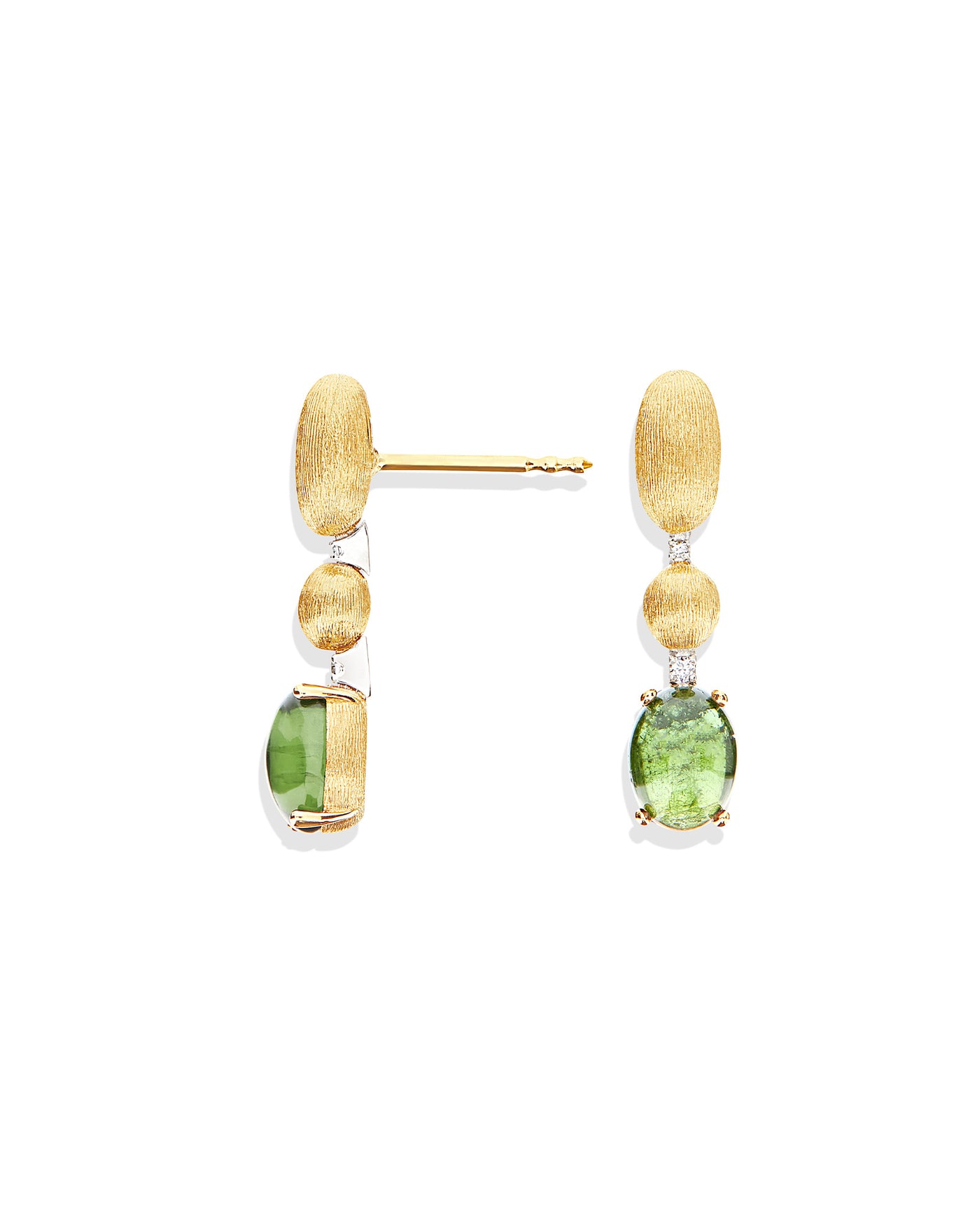 "tourmalines" gold, diamonds and green tourmaline ball drop earrings (short)