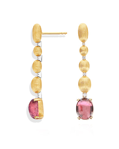 "tourmalines" gold, diamonds and pink tourmaline ball drop earrings (long)